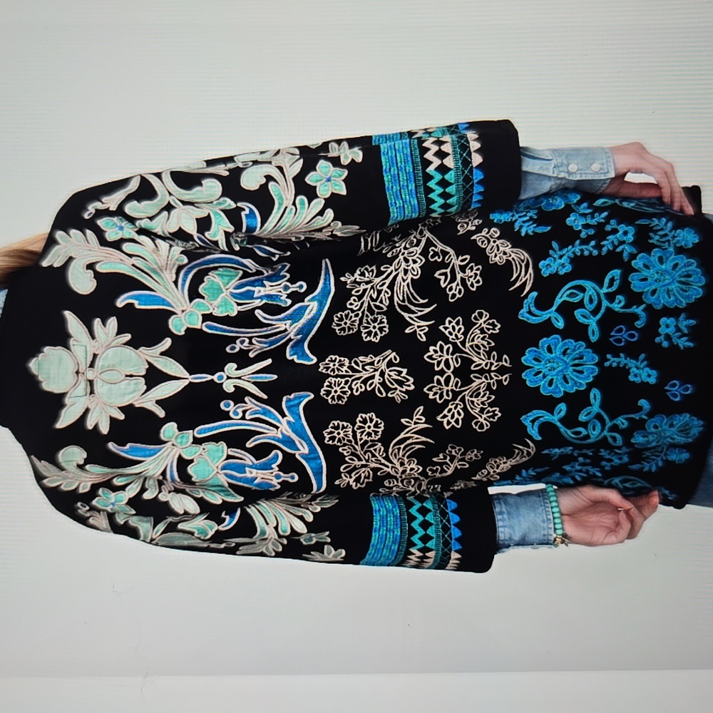 Johnny Was Black and Blue Embroidered Jacket - Picture 6 of 12